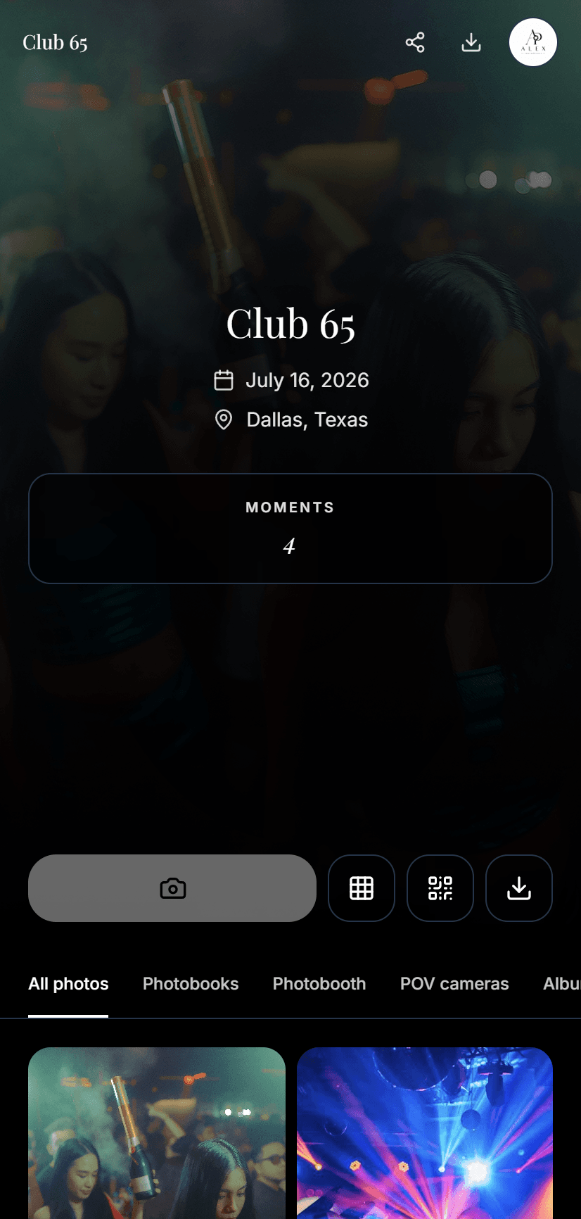 Club 65 event site on mobile