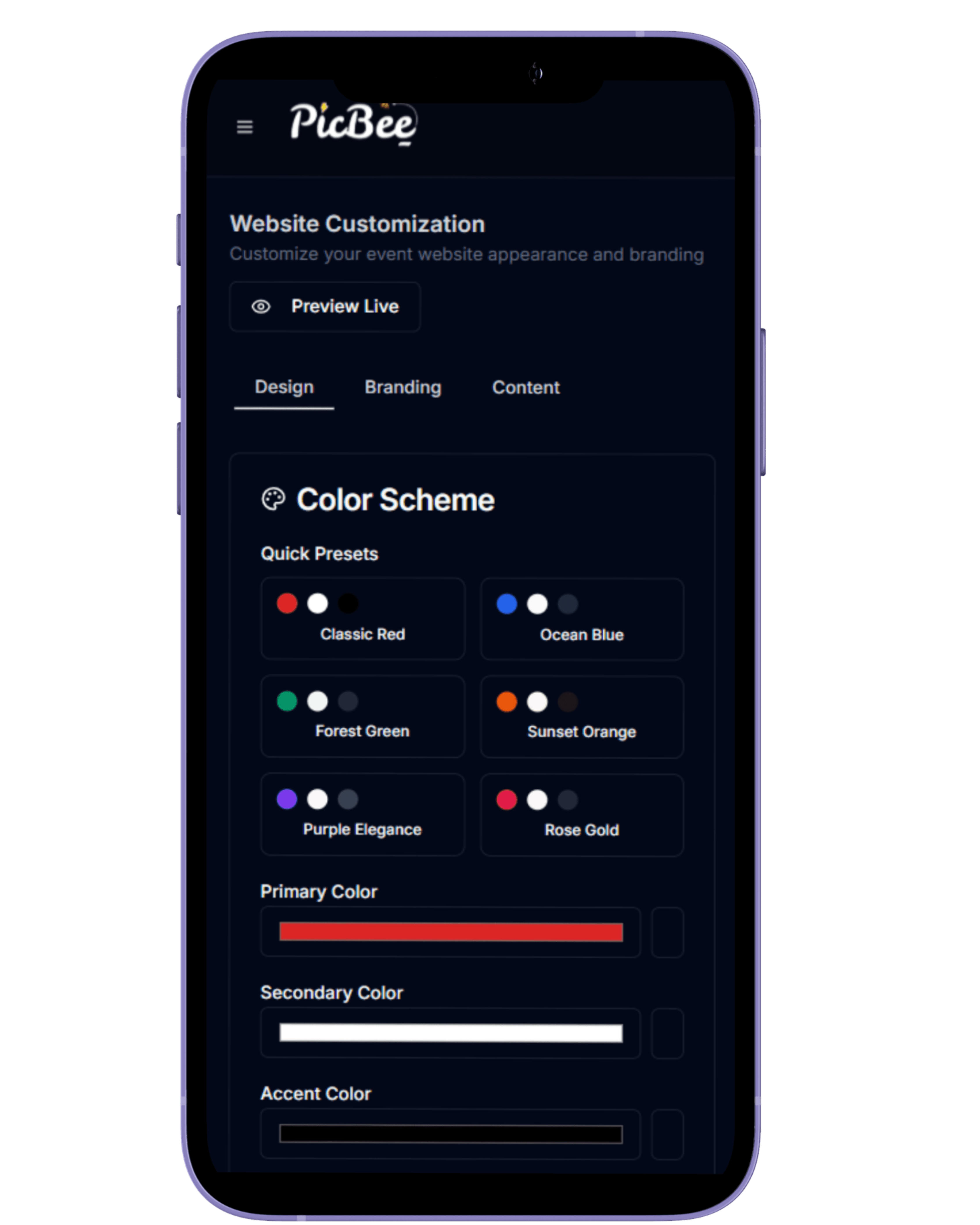 Event customization preview