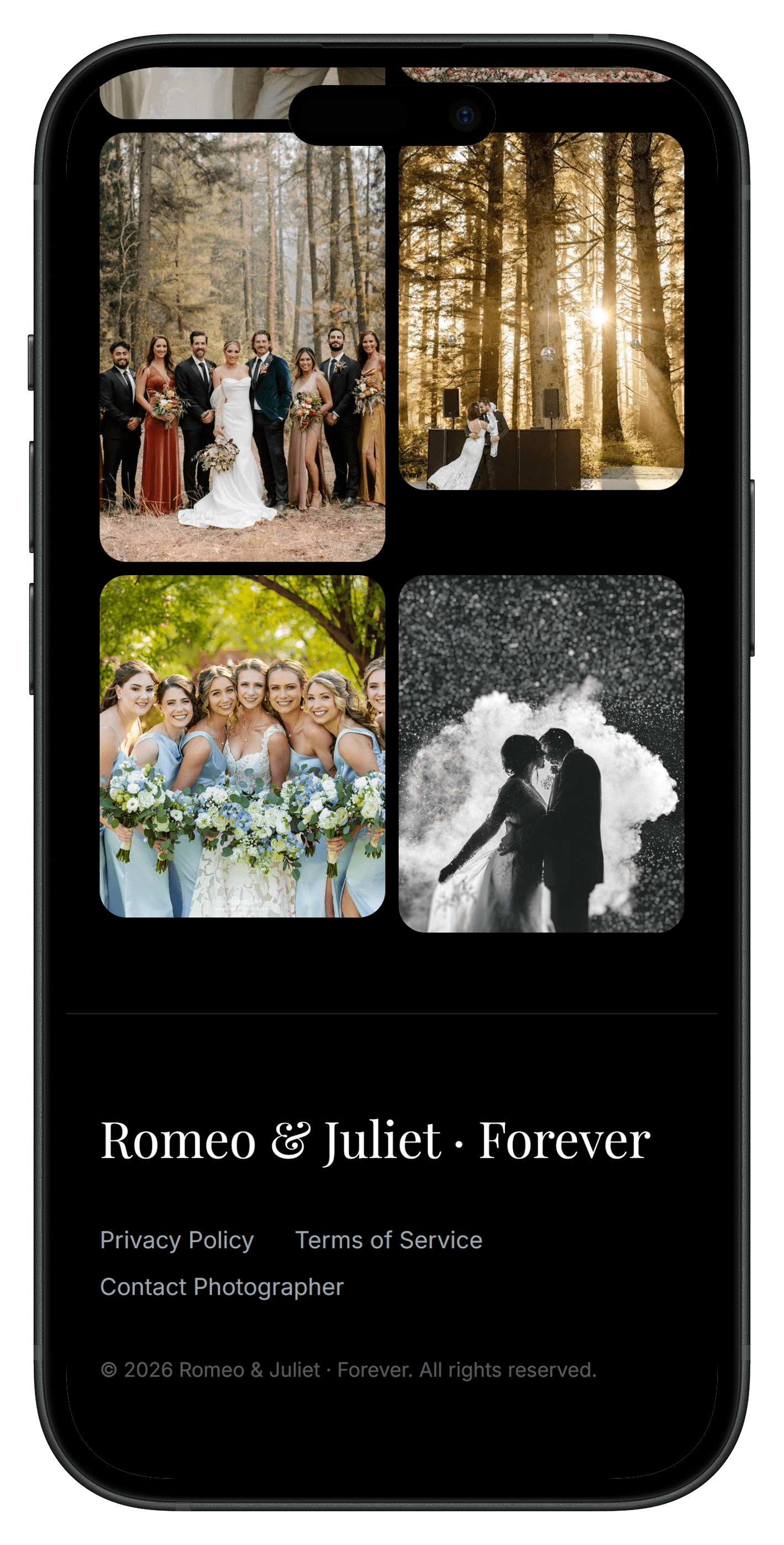 Romeo & Juliet wedding gallery on mobile