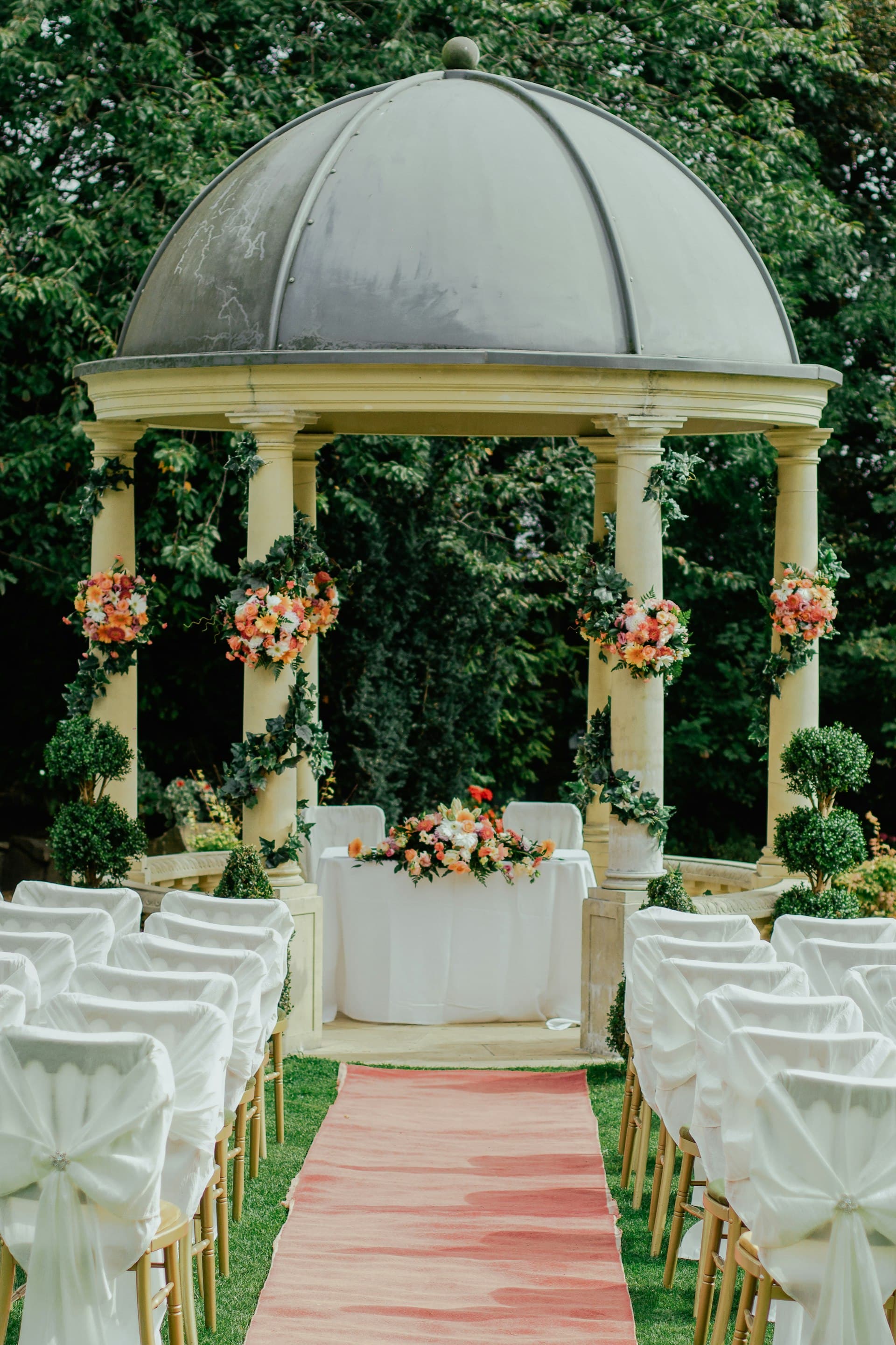 Outdoor DIY wedding ceremony setup ready for guests