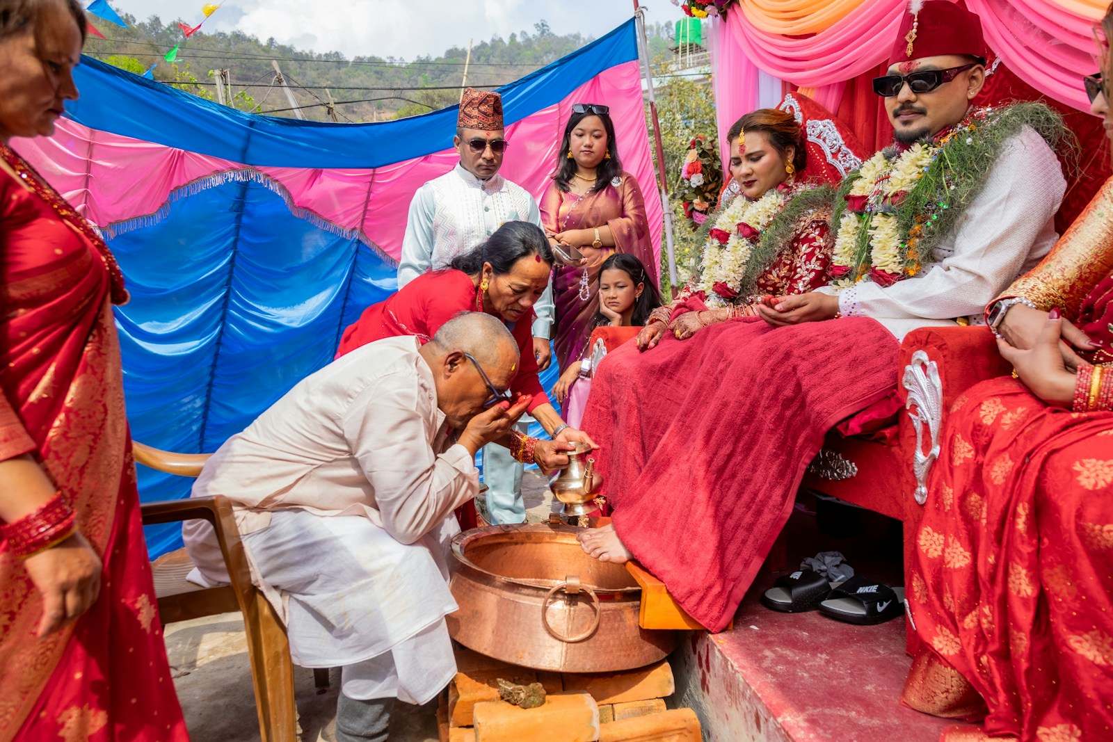 Family and guests gathered for a traditional wedding ceremony