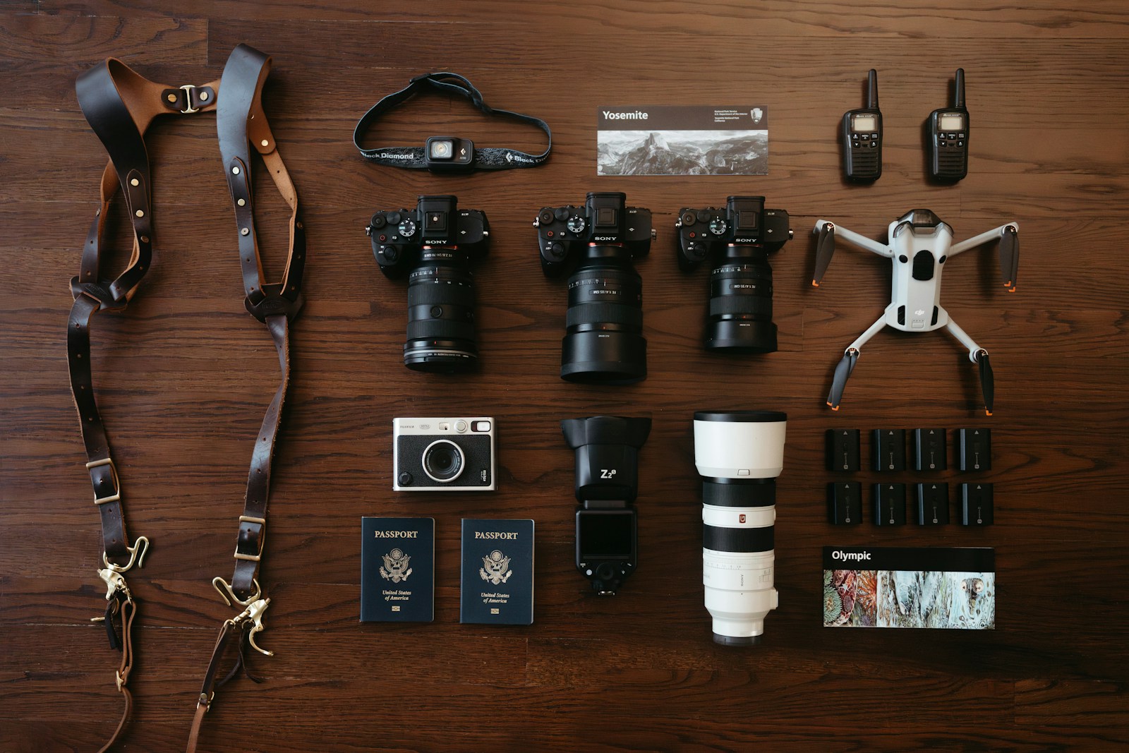 Camera, lighting, and storage gear prepared for a shoot